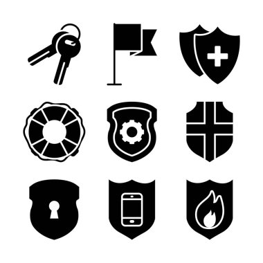 anahtarlar ve güvenlik kalkanı simgesi seti, yarı satır yarı renk biçimi