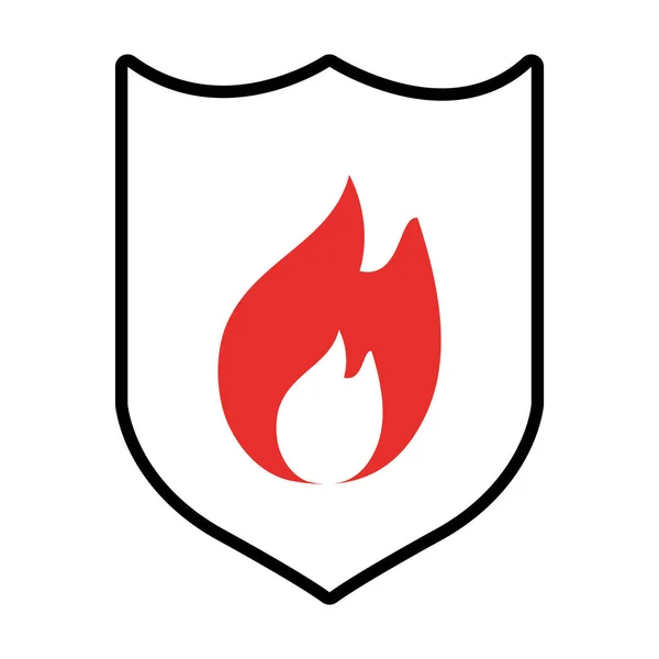 Bouclier avec icône de flamme de feu, demi-ligne style demi-couleur — Image vectorielle