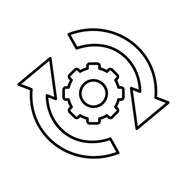 Zahnrad mit Kreis-Pfeile-Symbol, Linienstil — Stockvektor