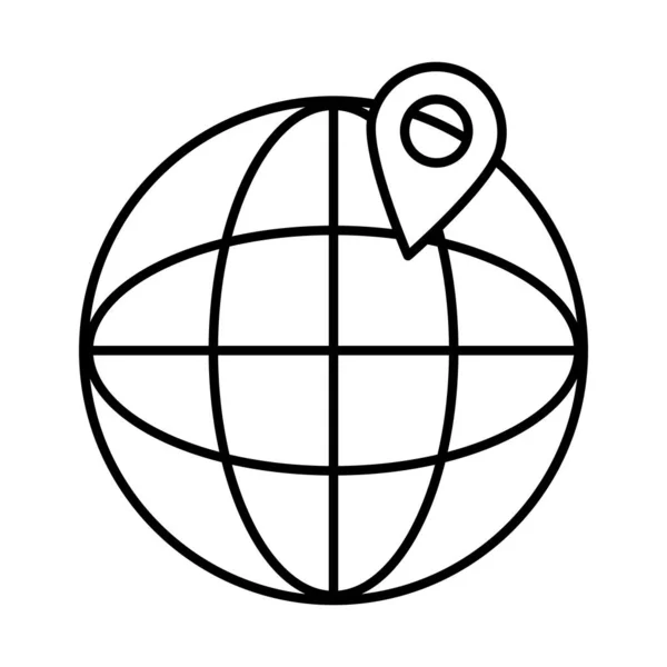Esfera global y ubicación pin icono, estilo de línea — Archivo Imágenes Vectoriales