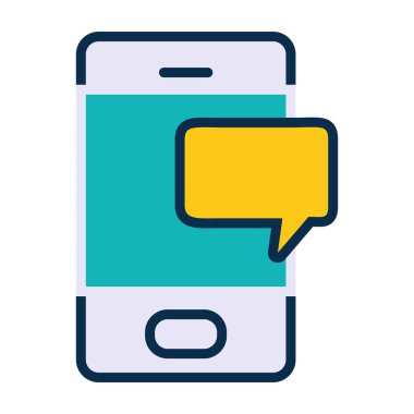 akıllı telefon ve konuşma balonu simgesi, satır ve doldurma biçimi