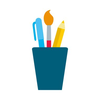 Kupa içinde kalem ve boya fırçası düz simge vektör tasarımı