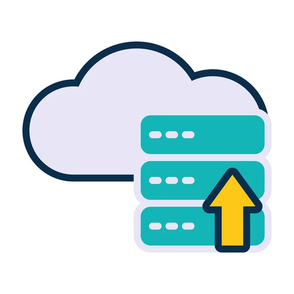 Servidores de dados e nuvem com ícone de seta de upload, linha e estilo de preenchimento — Vetor de Stock