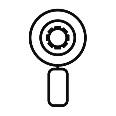 Dişli tekerlek simgesi ile büyüteç, çizgi biçimi