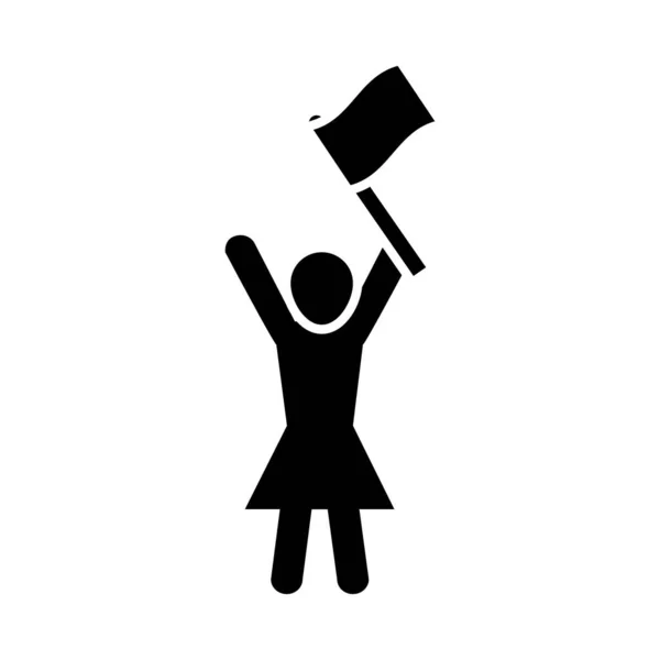 Avatar de femme avec panneau de bannière dans la conception vectorielle d'icône de style silhouette protestation — Image vectorielle