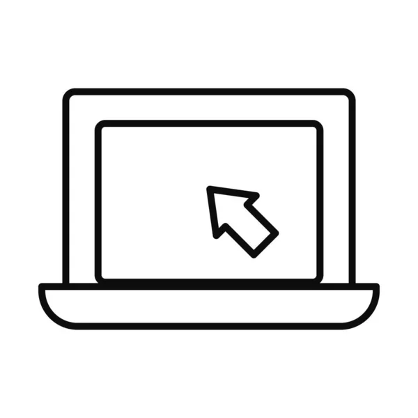 カーソル矢印ラインスタイルのアイコンベクトルデザインとラップトップ — ストックベクタ