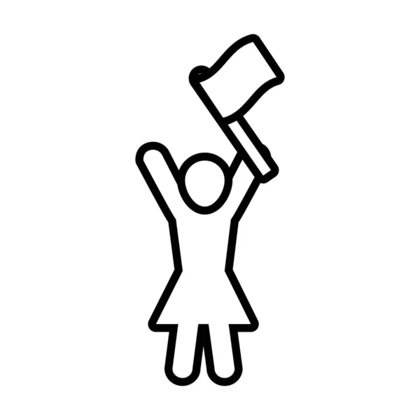 Avatar de femme avec panneau de bannière dans la conception vectorielle d'icône de style ligne de protestation — Image vectorielle