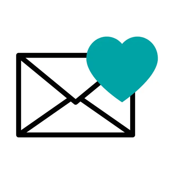 Kuvert och hjärta ikon, halv linje halv färg stil — Stock vektor
