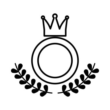 Dekoratif taç ve yaprak çelenkleri ile yuvarlak çerçeve, çizgi tarzı