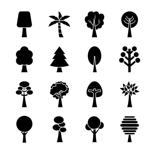 Árvore silhueta estilo ícone conjunto vetor design — Vetor de Stock