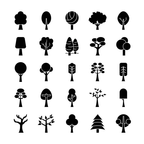 Bomen silhouet stijl pictogram set vector ontwerp — Stockvector