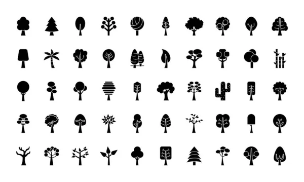 Arbres silhouette style icône set vectoriel design — Image vectorielle