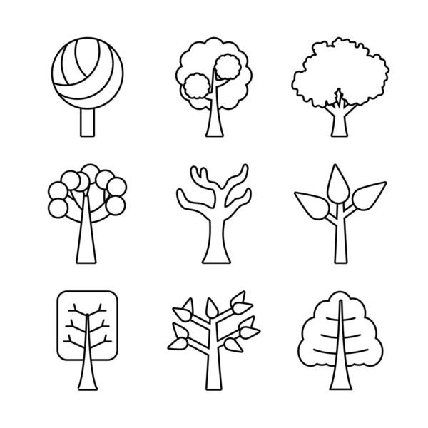 Árvore linha estilo ícone conjunto vetor design — Vetor de Stock