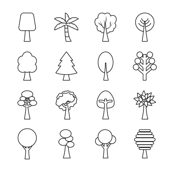 Árbol línea estilo icono conjunto vector diseño — Archivo Imágenes Vectoriales