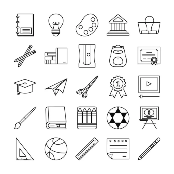 Escuela línea estilo icono conjunto vector diseño — Archivo Imágenes Vectoriales