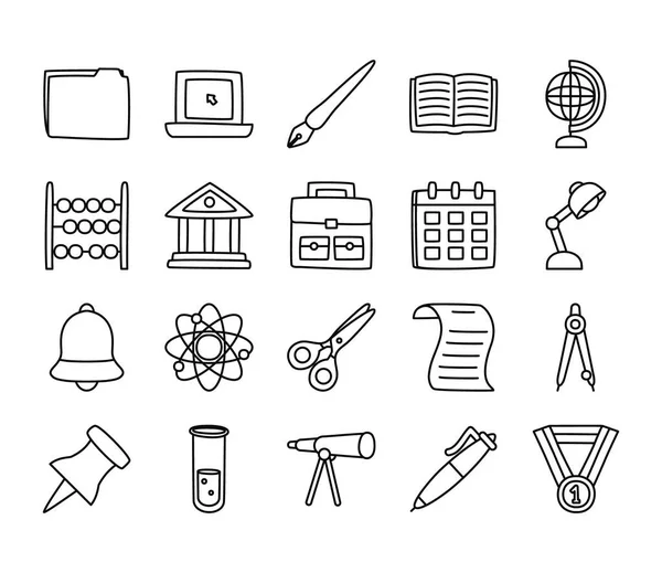Teleskop ikonu seti ve okul malzemeleri, satır biçimi