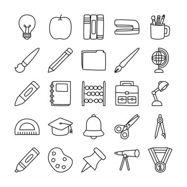 boya paleti ve okul malzemeleri ikonu seti, satır biçimi