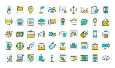 pazarlama simgesi seti, satır ve doldurma biçimi