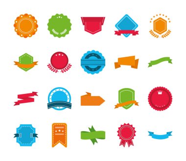 Dekoratif mühür pulları ve çıkartma simgesi seti, düz stil