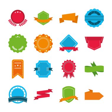 dekoratif çerçeveler ve çıkartmalar simgesi seti, düz biçim