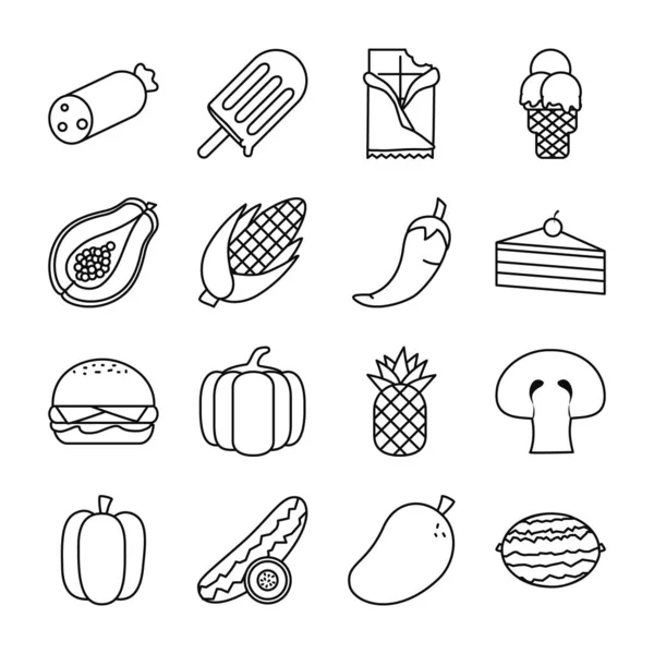 Voedingslijn stijl pictogram set vector ontwerp — Stockvector