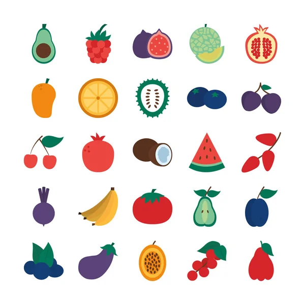 Cereza y frutas exóticas icono conjunto, estilo plano — Vector de stock