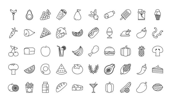Ligne alimentaire style icône set vectoriel design — Image vectorielle