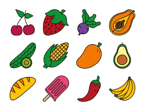 Food line und fill style icon set vektordesign — Stockvektor