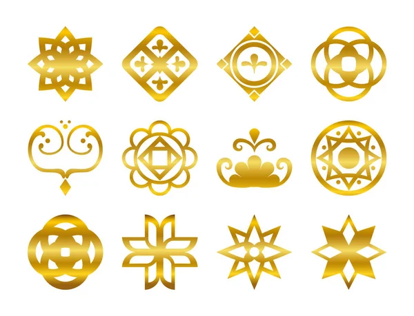 Ornamentos estilo gradiente de ouro design vetor conjunto ícone — Vetor de Stock