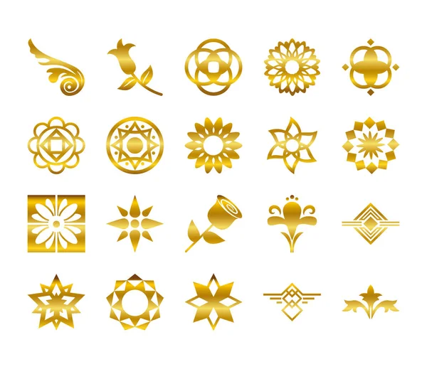 Ornamentos oro degradado icono de estilo conjunto de vectores de diseño — Vector de stock