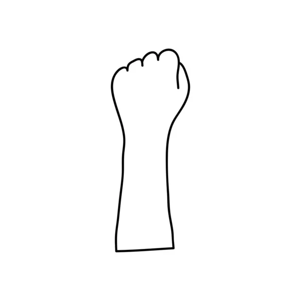 Protest koncept, hand upp med fingrar vikta till knytnäve, linje stil — Stock vektor