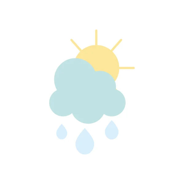 Rainy cloud and sun icon, flat style — Stock Vector