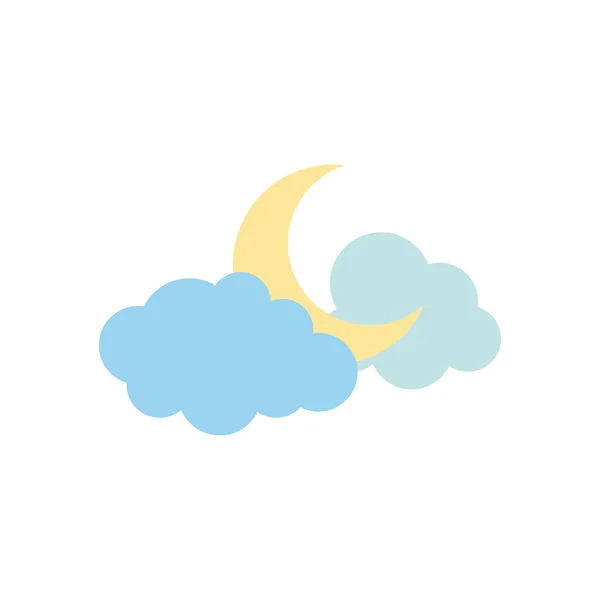 แนวคิดสภาพอากาศ, ไอคอนครึ่งดวงจันทร์และเมฆ, สไตล์แบน — ภาพเวกเตอร์สต็อก