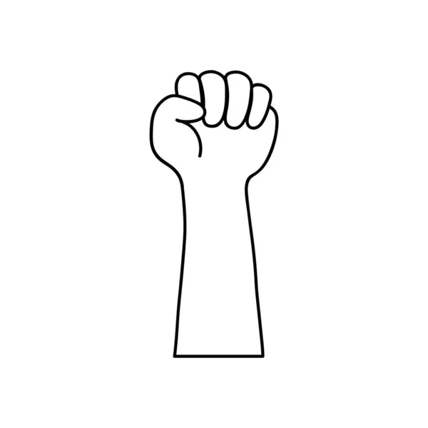 Protestando conceito, mão para cima com o ícone de punho fechado, estilo de linha — Vetor de Stock