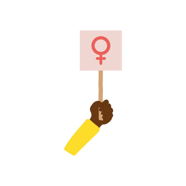 Concept protestant, mână care ține o pancartă cu simbolul de gen feminin, stil plat — Vector de stoc
