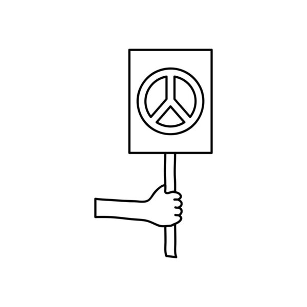 protest concept, hand holding a placard with peace symbol icon, line style