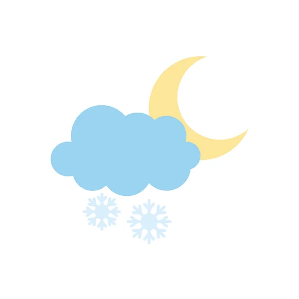Verschneite Wolke und Mond-Ikone, flacher Stil — Stockvektor