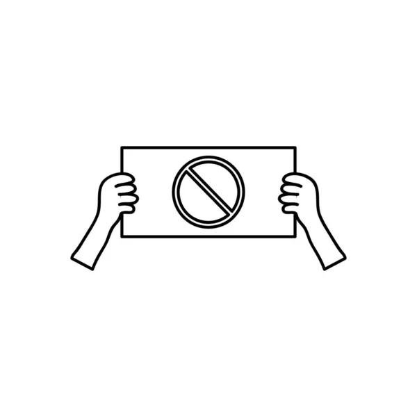 Protesting concept, hands with placard with forbidden symbol icon, line style — Stock Vector