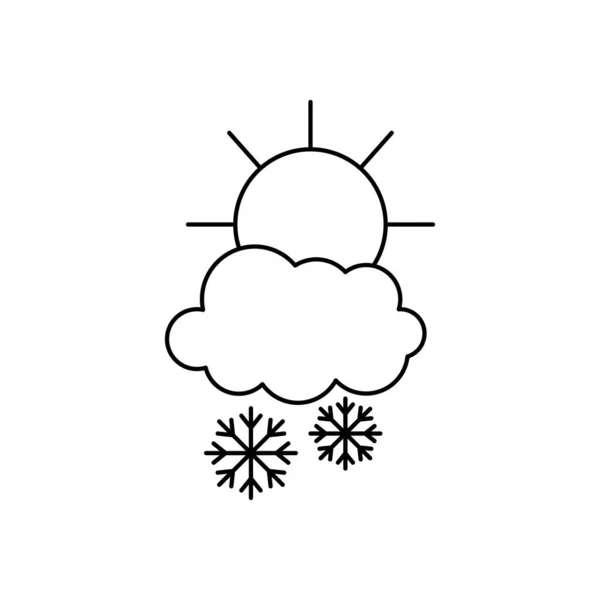 Έννοια του καιρού, ήλιος και χιονισμένο σύννεφο με νιφάδες χιονιού, γραμμή στυλ — Διανυσματικό Αρχείο