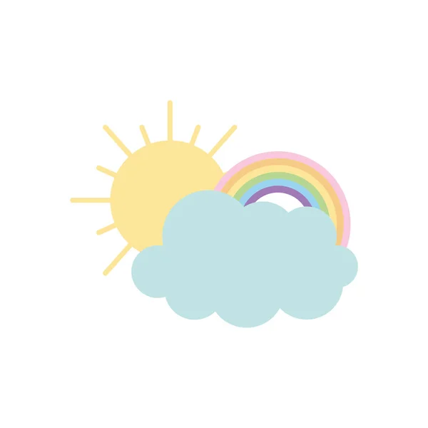 Moln, sol och regnbåge ikon, platt stil — Stock vektor