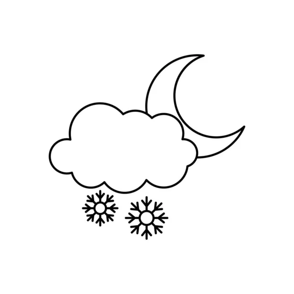 Schneebedeckte Wolke und Mond-Symbol, Linienstil — Stockvektor