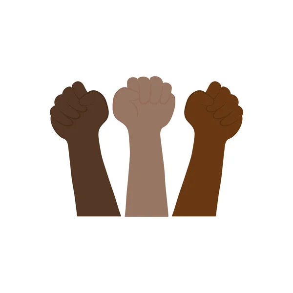 Protestando conceito, afro mãos protestando, estilo plano — Vetor de Stock