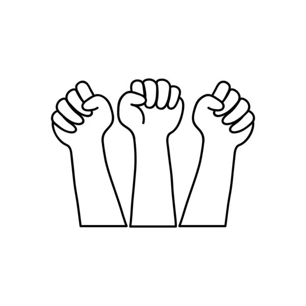 Protesting concept, hands protesting, line style — Stock Vector