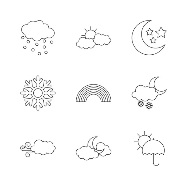Wolken und Wetter Icon Set, Linienstil — Stockvektor