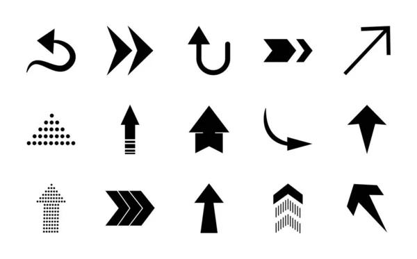 Gebogene Pfeile und Pfeile Icon-Set, Silhouette-Stil — Stockvektor