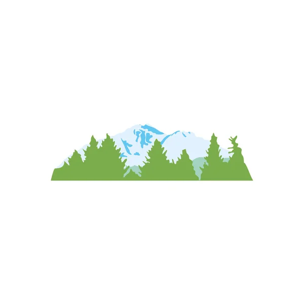 Montagne enneigée avec pins autour, style plat — Image vectorielle