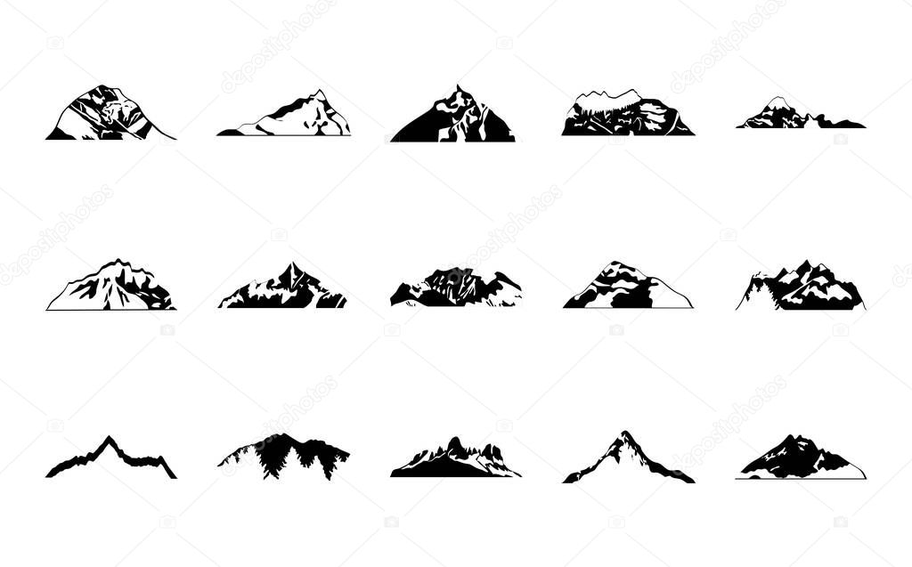 set of cold mountains and mountains, silhouette style