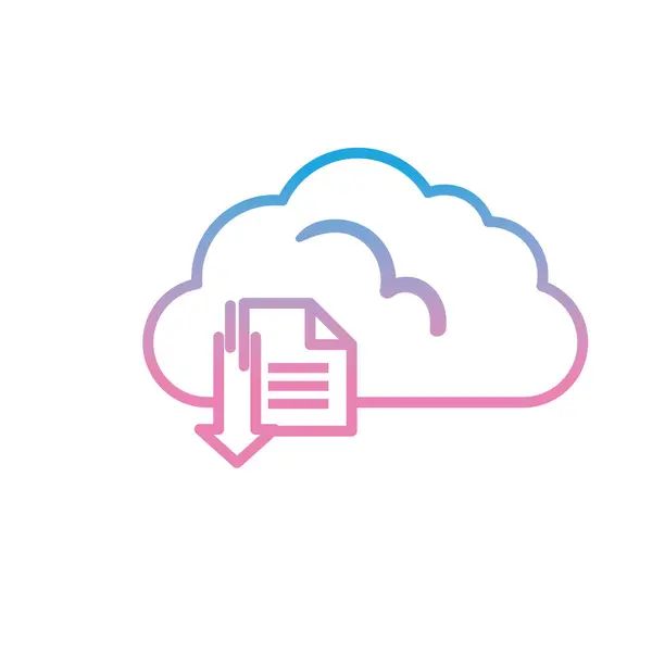 Cloud computing med dokument och ladda ner pil lutning stil ikon vektor design — Stock vektor