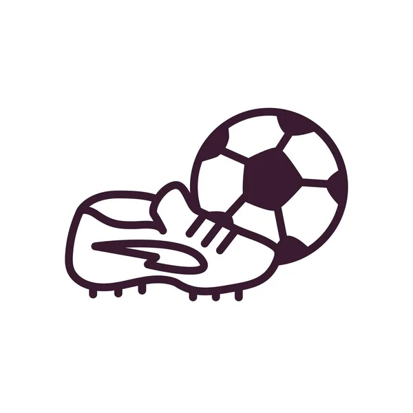 Sko med fotboll linje stil ikon vektor design — Stock vektor
