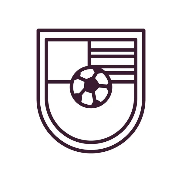 Pelota de fútbol en escudo estilo línea icono diseño de vectores — Archivo Imágenes Vectoriales